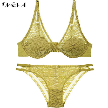 2020 Thin Cotton Bra Panties Sets White Women Lingerie Set Embroidery Hollow Brassiere A B C Cup Sexy Bras Lace Underwear Set