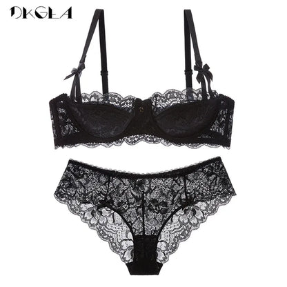 Blanc Sexy soutien-gorge culottes ensembles grande taille 38 40 42 mince sous-vêtements en coton ensemble femmes soutiens-gorge dentelle noir brassière broderie ensemble de lingerie