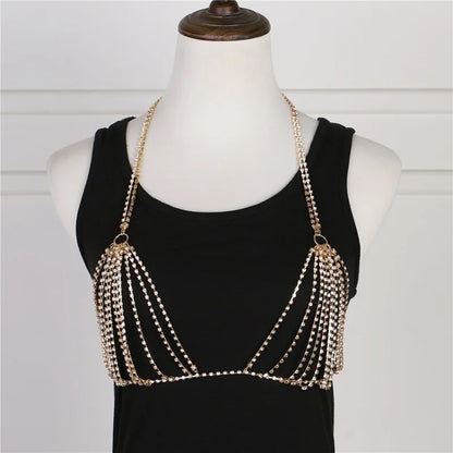 ผู้หญิงสลิงแน่นเอว Rhinestone Bra บิกินี่ Beach เครื่องประดับไนท์คลับเซ็กซี่ Body CHAIN ​​หน้าอก CHAIN