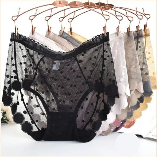 Ladies Panties Large Size Female Underwear Plus Size Women Quick-drying Sexy Lace Thin Transparent Dot Mesh Panties Women's