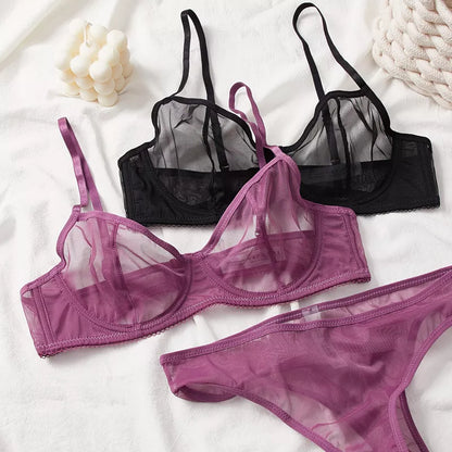 Maille Transparent Sans Couture Soutien-Gorge Ensemble Femmes Ensemble De Sous-Vêtements Mode Dames Bralette Secret Sexy Lingerie 2 Pièces Soutien-Gorge + Culottes Ensembles