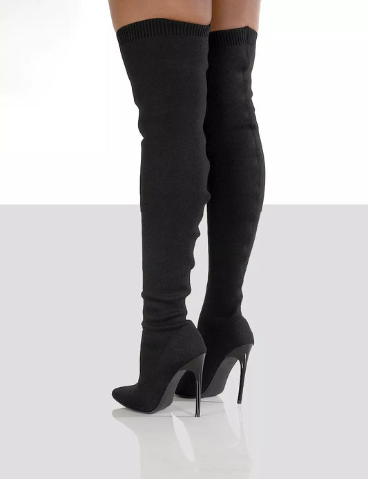 2022 Ladies Socks Over The Knee Women Boots Stretch Fabrics High Heel Slip on Shoes Pointed Toe Woman Long Boots Size 36-43