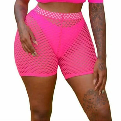 Sexy Women See-through Shorts Bikini Cover Up Stretch Mesh Fishnet Bottoms Loose Beachwear Swimwear Swimsuit Bathing Suit