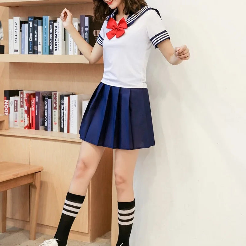 Woman School Uniforms Sexy Collage Student Sailor Party Cosplay Costume Japanese Short Sleeve JK Suit Girls Pleated Skirt