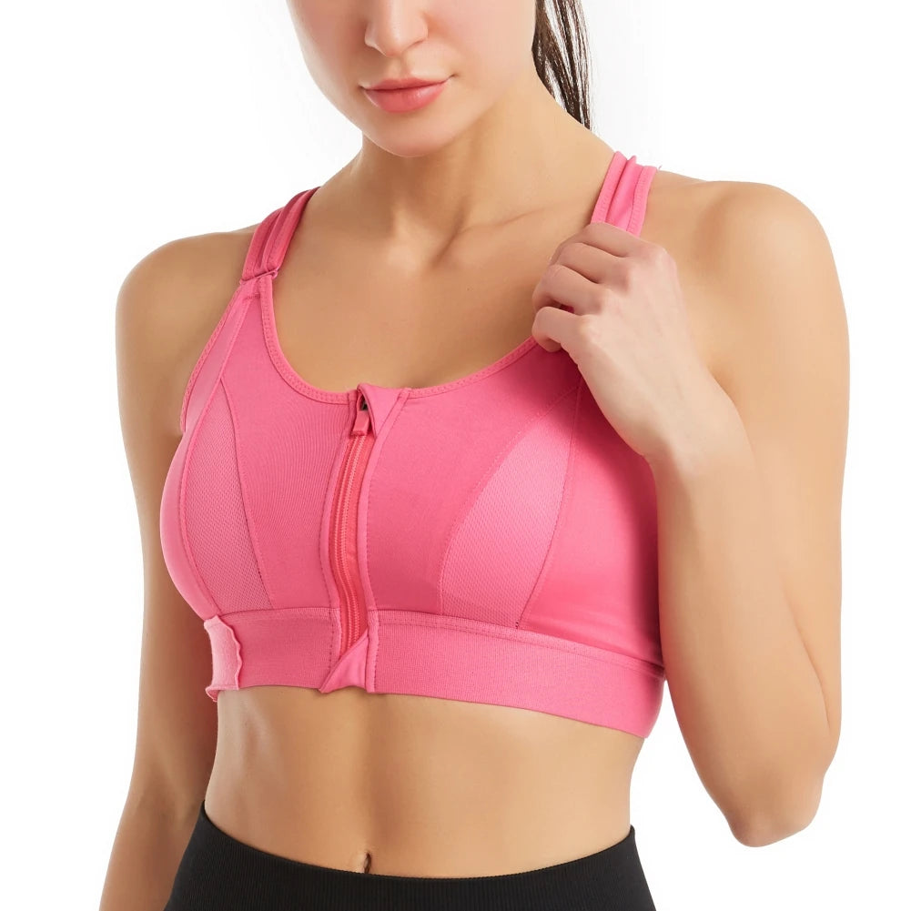 New Womens Front Zipper Top Sports Bras Underwear Shockproof Fitness Push up Athletic Running Sport Bras