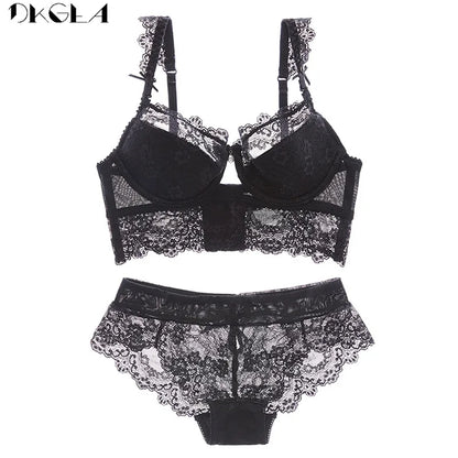 Comfortable Thin Cotton Brassiere Black Push Up Bra Panties Sets Lace Lingerie Black Women Underwear Set Plus Size Sexy Bras