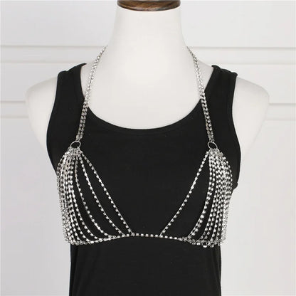 ผู้หญิงสลิงแน่นเอว Rhinestone Bra บิกินี่ Beach เครื่องประดับไนท์คลับเซ็กซี่ Body CHAIN ​​หน้าอก CHAIN