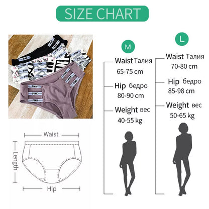 PINK Letter Sexy Women Panties Cotton Underwear Seamless Thongs Low Waist G-String Lady Intimates Sport Girls Lingerie Briefs