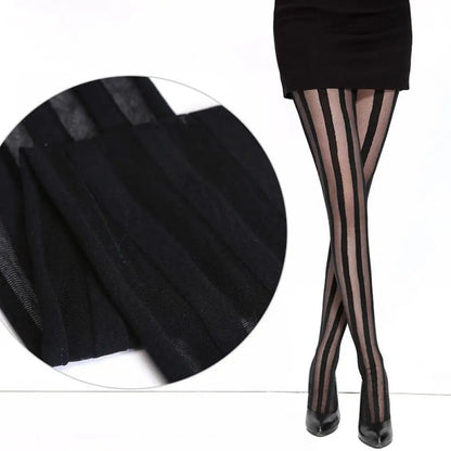 1 Pair Hot Sale Women Fashion Sexy Black Stripes Pattern Stockings Tights Lace Full Foot Elasticity Fine Ladies Pantyhose