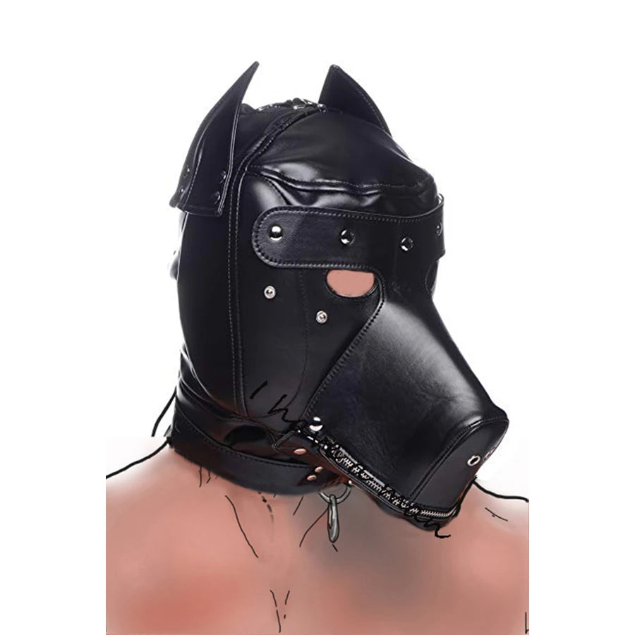 Leather Padded Hood Mask Blindfold Head Restraint Harness Mask, BDSM Bondage Gimp,Sexy Costume