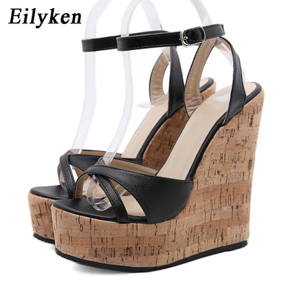 Eilyken Summer White Women's High Heels Hollow Out Sandals Platform Buckle Wedges Front Open Toe Ladies Shoes Size 35-42