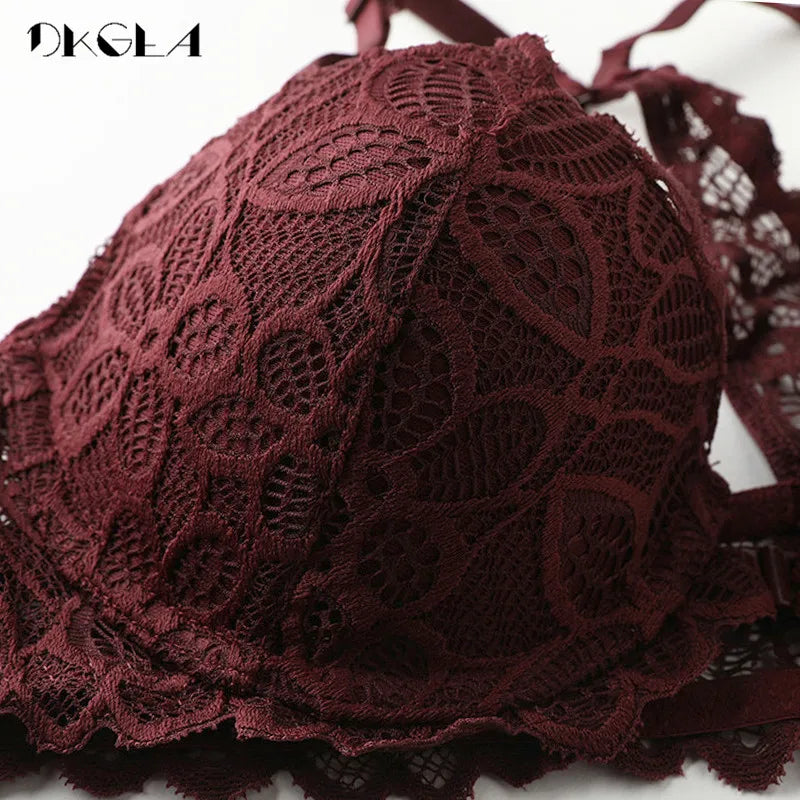 Front Closure Bras Lace Underwear Set Sexy Deep V Brassiere Thick Push Up Bra Panties Sets Embroidery Purple Women Lingerie Set