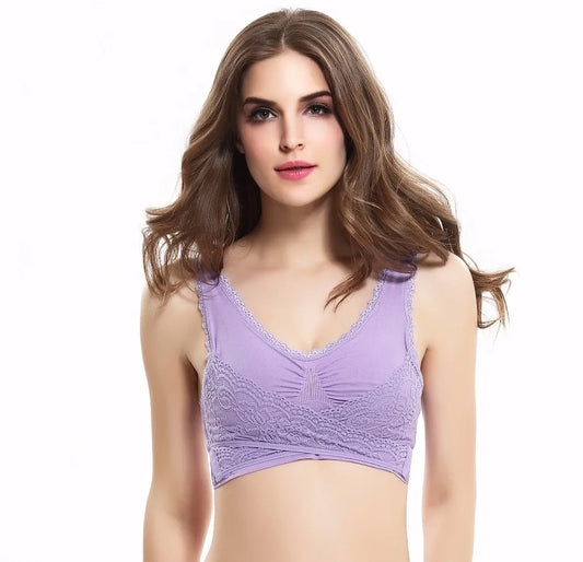 Soutien-gorge de sport confortable en dentelle pour femmes, rembourré avec boucle avant sans fil, sangle de Yoga, de gymnastique, sous-vêtements de sommeil pour dames, 6 couleurs