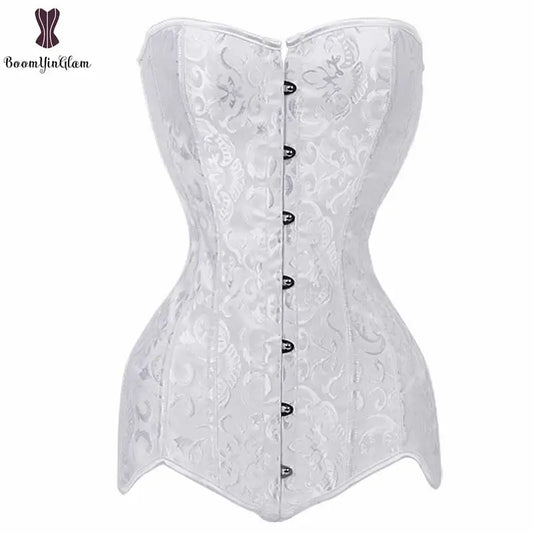 Livraison directe Corset Long torse Corsets pas cher noir blanc Korset surbuste taille minceur Floral Bustier femmes grande taille Gorset