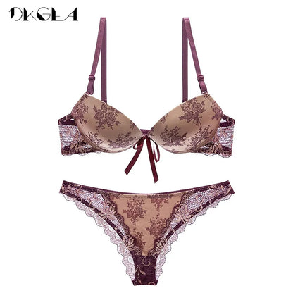 Ensemble de sous-vêtements imprimés de luxe pour femmes, avec nœud, mode rouge, soutien-gorge Push Up, culotte, Lingerie Sexy, broderie en dentelle, ensemble de soutien-gorge en coton épais