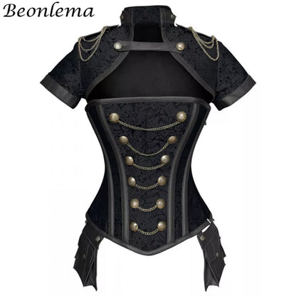 Corsets noir rouge Steampunk femmes vêtements gothiques Sexy sous le buste gothique rétro Bustier corsage Femme Faux cuir Punk Corset ensemble