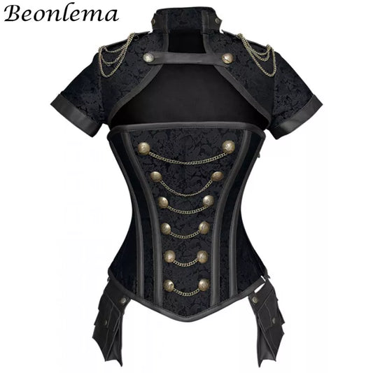 Black Red Corsets Steampunk Women Sexy Gothic Clothes Underbust Gothic Retro Bustier Bodice Femme Faux Leather Punk Corset Set