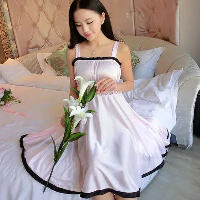 Ladies Sexy Silk Satin Night Dress Sleeveless Nighties V-neck Nightgown Plus Size Nightdress Lace Sleepwear Nightwear For Women