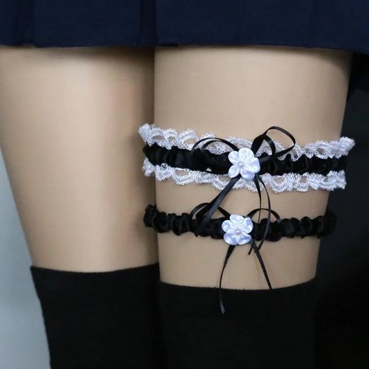 2 Pcs/Se Sexy Women Girls Princess Cosplay Wedding Party Bridal Lingerie Soft Sock Lace Floral Bowknot Garter Belt Leg Ring