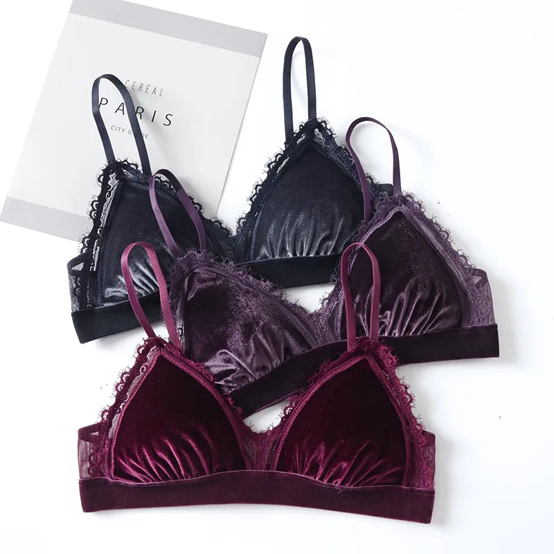 2018 new 5 colors velvet thin bra with pad and transparent panties sets adjustable Bralette underwear women sexy sleepwear