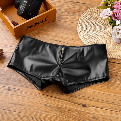 Faux Leather Shorts Women Hotpants Front Zipper White Black Low Waist Shorts Female Sexy Bandage Mini Women Shorts Buttoms