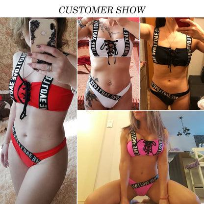 2021 Sexy Sports Swimwear Neon Bikini Women Push Up Bikini Set Bandage Bathing Suit Beach Wear Bathers Letter Bathing Suit