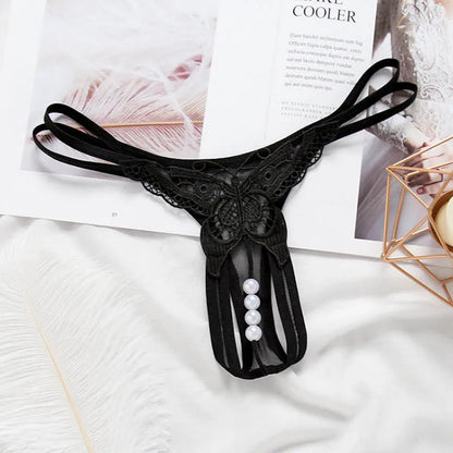 Papillon avec perles Tangas femmes Sexy G String sous-vêtements Sexy tongs dames dentelle Lingerie Sexy culotte transparente