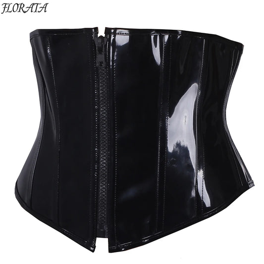 FLORAT Dames Minceur Corsets Et Bustiers Sexy PVC Lingerie Noir Corps Shaper Taille Formateur Corset Steampunk Underbust Top