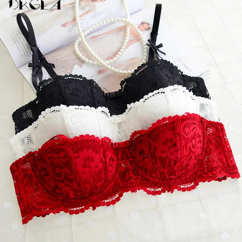 New Half Cup Bra Panties Sets Red Women Lingerie Set Embroidery White Brassiere Thin Cotton Sexy Underwear Set Lace Bra C D Cup