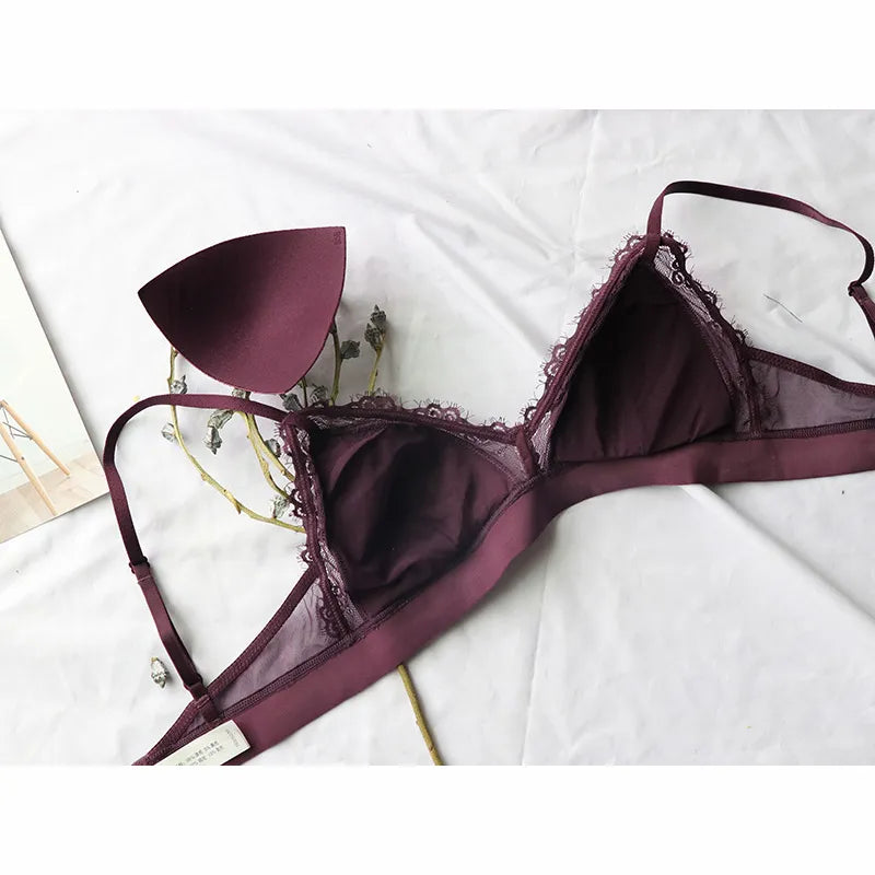 2018 new 5 colors velvet thin bra with pad and transparent panties sets adjustable Bralette underwear women sexy sleepwear