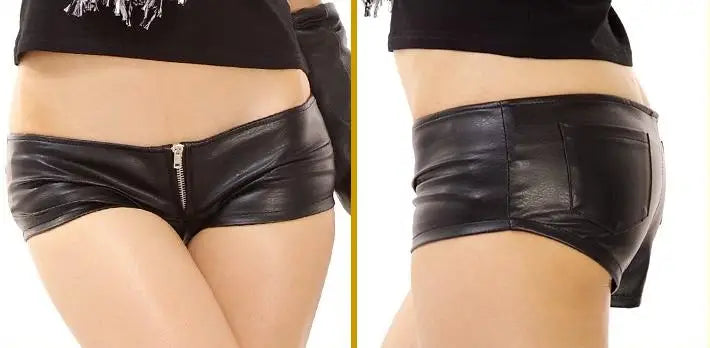 1PCS Sexy Zipper Open Faux Leather Hot Shorts PU Low Rise Waist Micro MINI Shorts Night Club Wear FX20