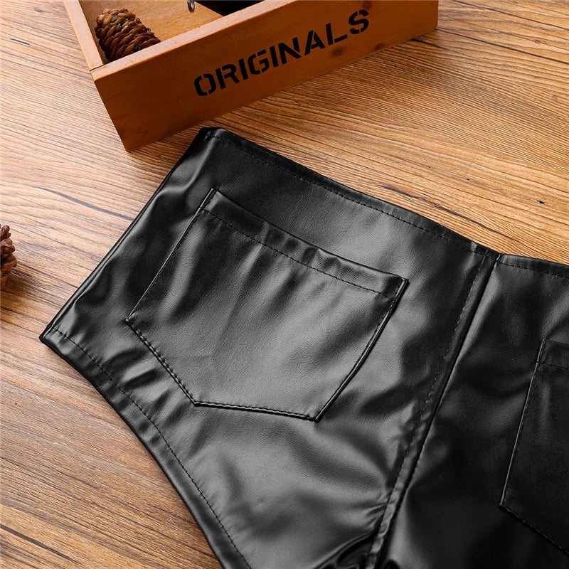 Faux Leather Shorts Women Hotpants Front Zipper White Black Low Waist Shorts Female Sexy Bandage Mini Women Shorts Buttoms