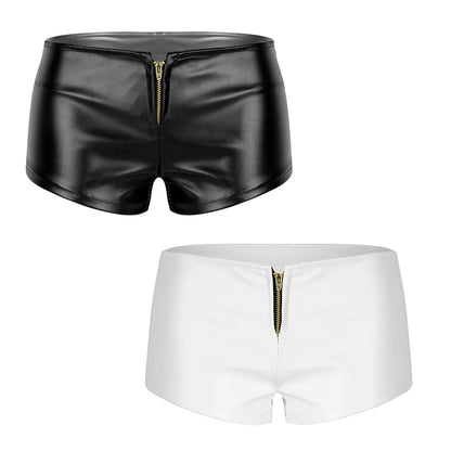 Faux Leather Shorts Women Hotpants Front Zipper White Black Low Waist Shorts Female Sexy Bandage Mini Women Shorts Buttoms