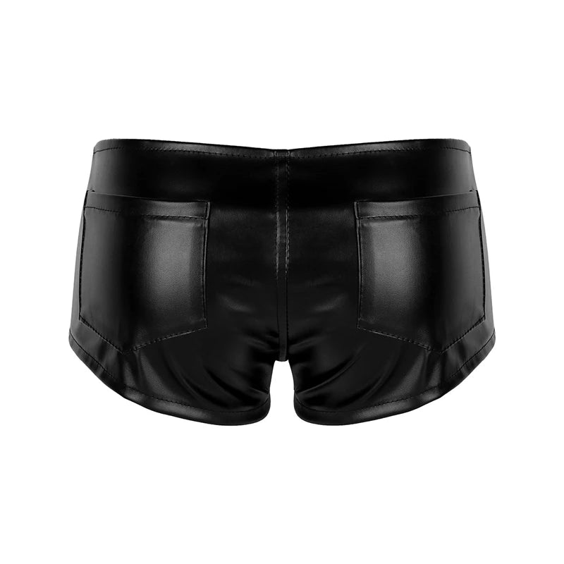 Faux Leather Shorts Women Hotpants Front Zipper White Black Low Waist Shorts Female Sexy Bandage Mini Women Shorts Buttoms