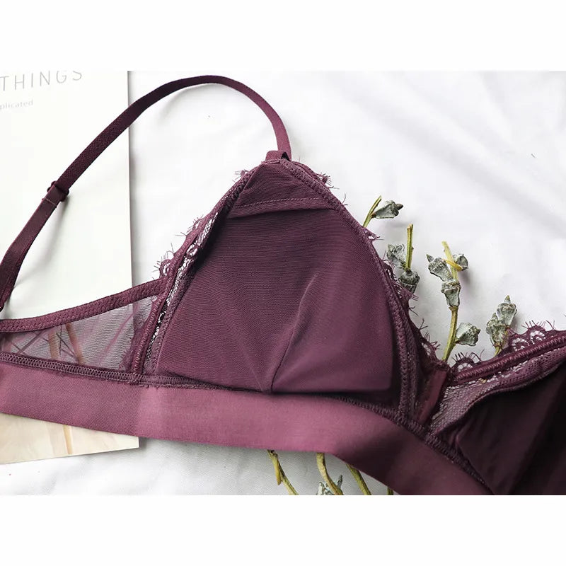 2018 new 5 colors velvet thin bra with pad and transparent panties sets adjustable Bralette underwear women sexy sleepwear