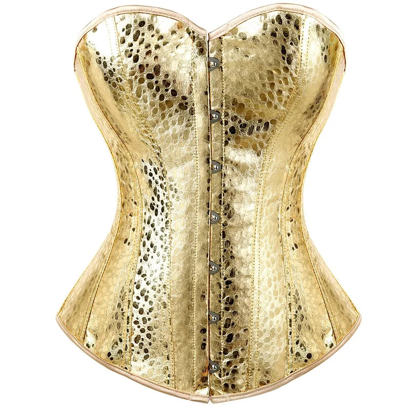 ผู้หญิงหนัง Faux ทองรัดตัว Bustier Top Overbust Shapewear เซ็กซี่ไนท์คลับเสื้อผ้า Steampunk Shapers ชุดชั้นในรัดตัว