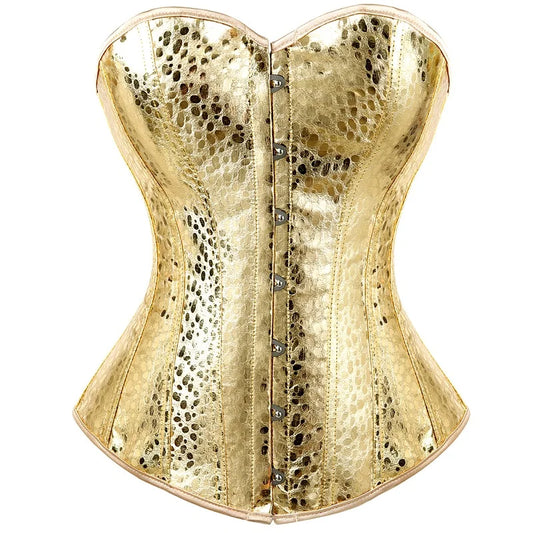 Women Gold Faux Leather Corset Bustier Top Overbust Shapewear  Sexy Nightclub Clothing Steampunk Shapers Lingerie Corsets