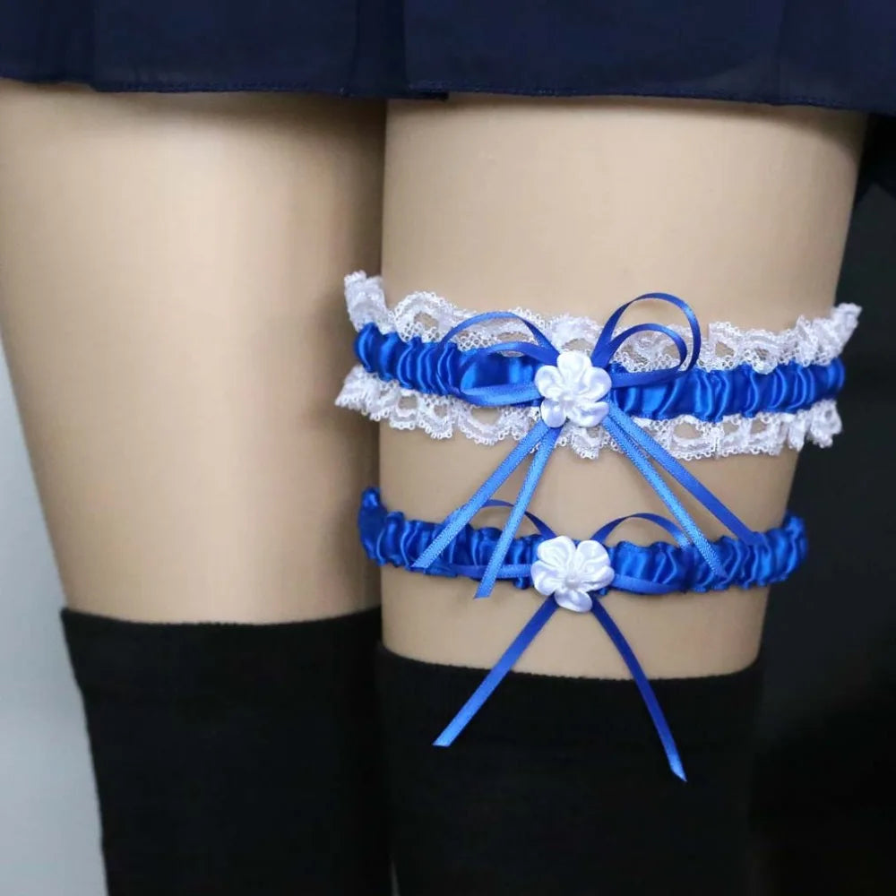 2 Pcs/Se Sexy Women Girls Princess Cosplay Wedding Party Bridal Lingerie Soft Sock Lace Floral Bowknot Garter Belt Leg Ring