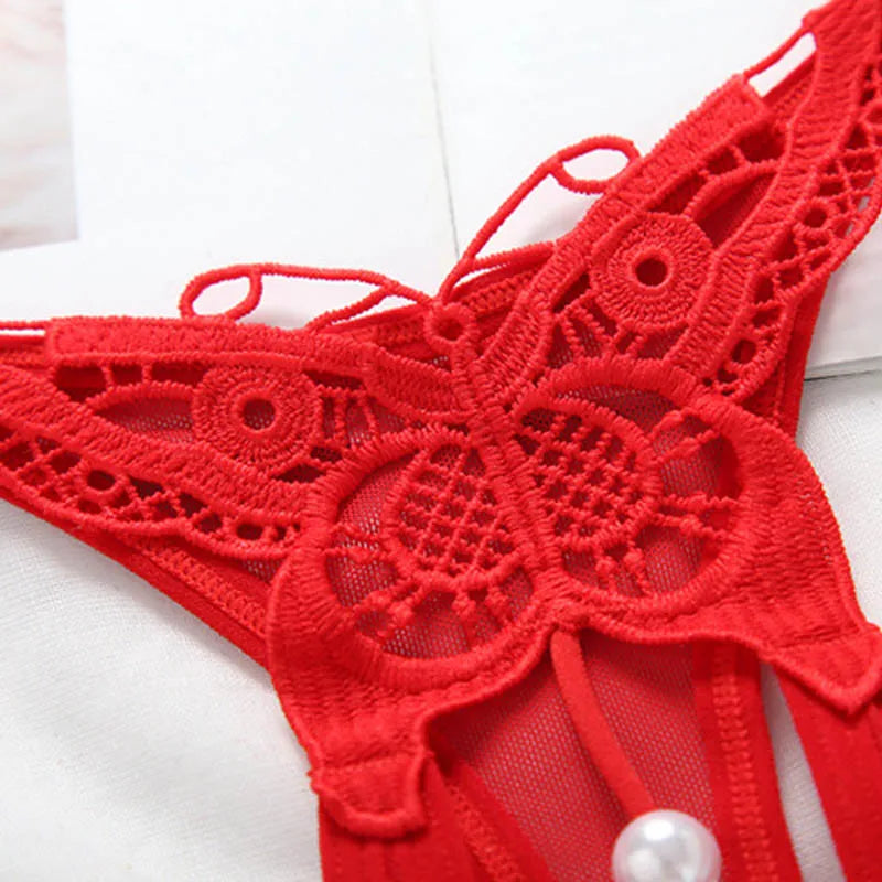 Butterfly with Pearls Tangas Women Sexy G String Sexy Underwear Thongs Ladies Lace Lingerie Sexy Transparent Panties