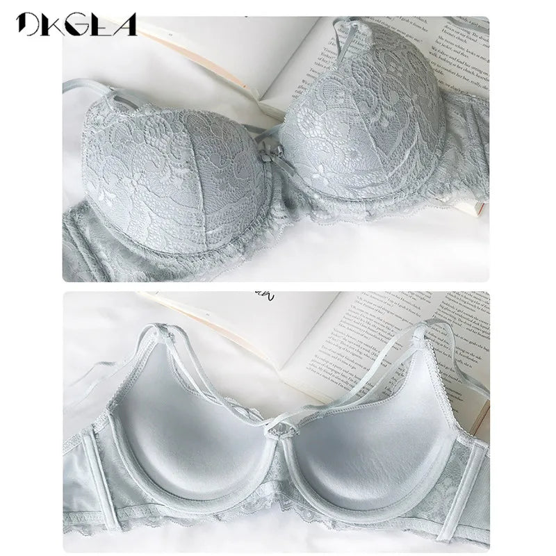 New Brand Sexy Bras Push Up Underwear Set Cotton Thick Brassiere Gray Women Bra Panties Sets Lace Black Embroidery Lingerie Set