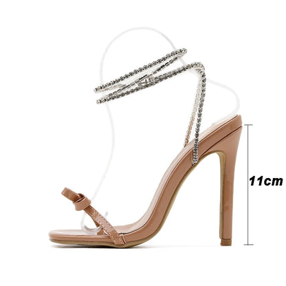 Kcenid New Summer Women High Heels Shoes Bowtie Transparent Rhinestone Sandals Gladiator Sexy Pumps Party Wedding Ladies Shoes