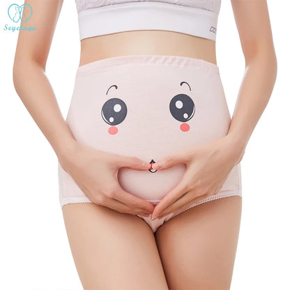 825# Cartoon Printed Cotton Maternity Panties High Waist Adjustable Belly Underwear Clothes for Pregnant Women Pregnancy Briefs