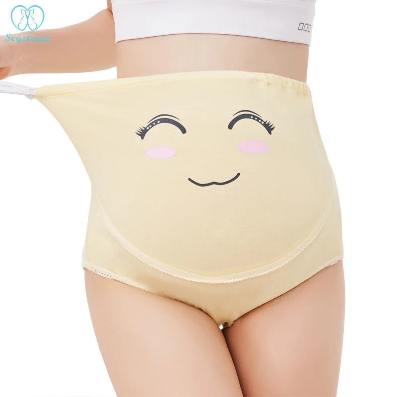 825# Cartoon Printed Cotton Maternity Panties High Waist Adjustable Belly Underwear Clothes for Pregnant Women Pregnancy Briefs