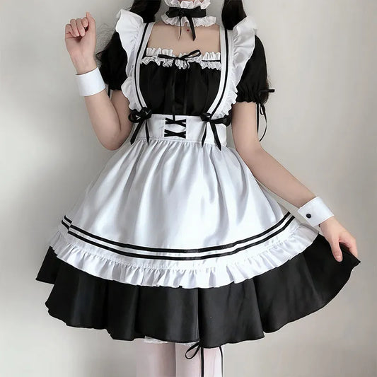 2024 Black Cute Lolita Maid Costumes Girls Women Lovely Maid Cosplay Costume Animation Show Japanese Outfit Dress Clothes