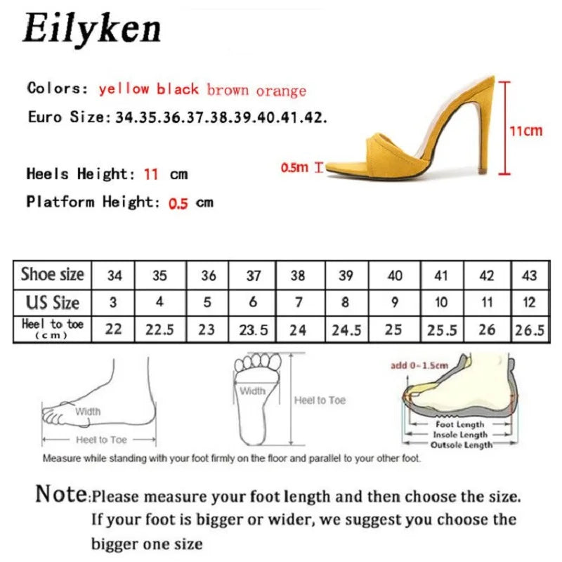 Eilyken Fashion Women Slippers Pointed Toe High Heels Sandals Sexy Stripper Party Slides Mule Ladies Shoes Size 35-42