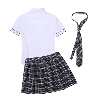 iiniim Womens Adult Halloween Costumes School Girls Uniforms Sexy Cosplay Parties Shirt with Plaid Mini Skirt Tie Sexy Clubwear