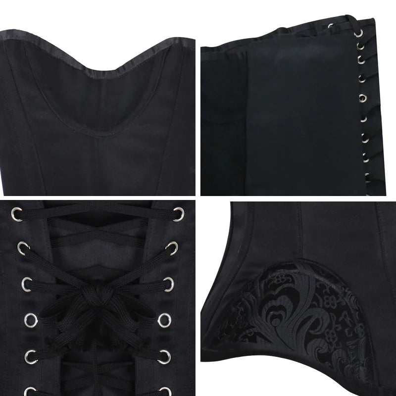 Burvogue Underbust Steampunk Corset Waist Control Gothic Corsets Cincher with Curved Hem Bustiers Embroidery Short Waist Trainer