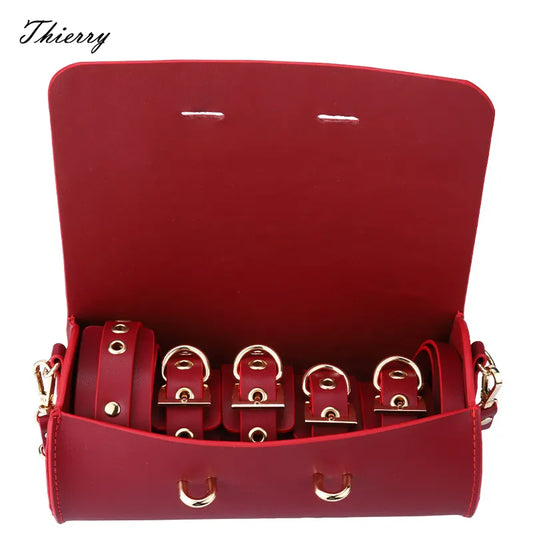 Thierry Sex Couple Genuine Leather Bdsm Bondage Set Restraints Collars Ankle Cuff Handcuffs Sex Toys For Women Adult Games