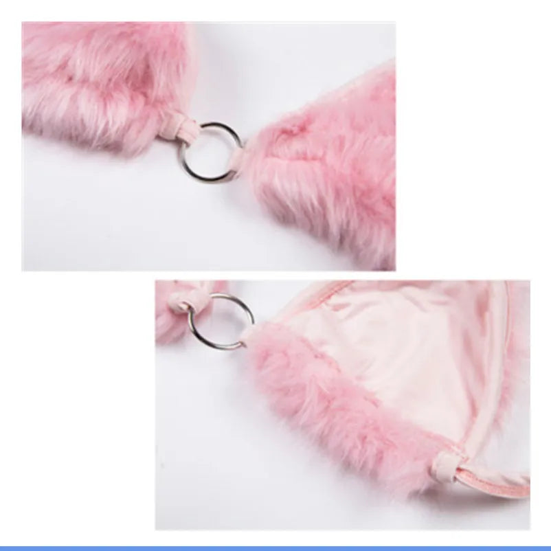 Y2k Brand New Sexy Women Bras Fluffy Plush Top Sweet Girl Pink Color Crop Top Ladies Crop Top Ladies Underwear