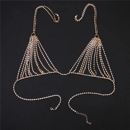 ผู้หญิงสลิงแน่นเอว Rhinestone Bra บิกินี่ Beach เครื่องประดับไนท์คลับเซ็กซี่ Body CHAIN ​​หน้าอก CHAIN